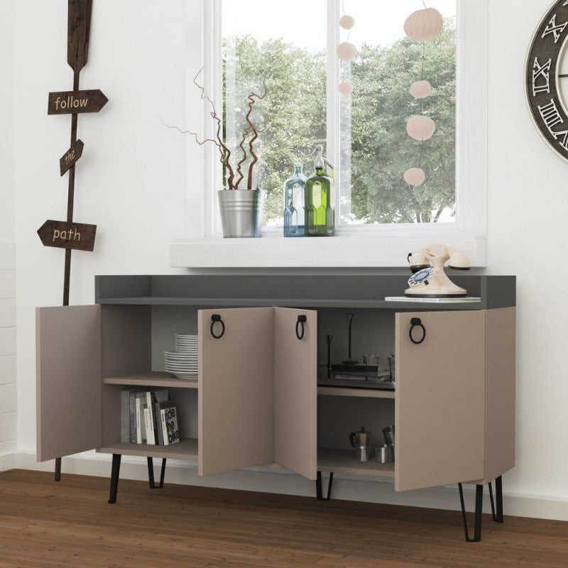 Credenza Madia per Soggiorno Tortora antracite 140x36x80 cm