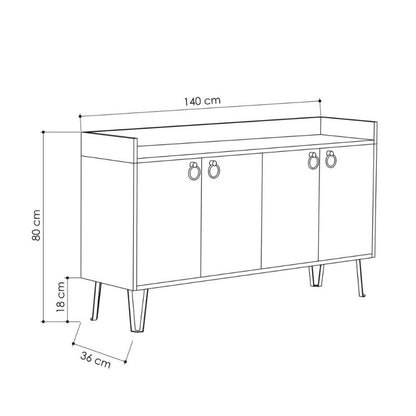 Credenza Madia per Soggiorno Tortora antracite 140x36x80 cm