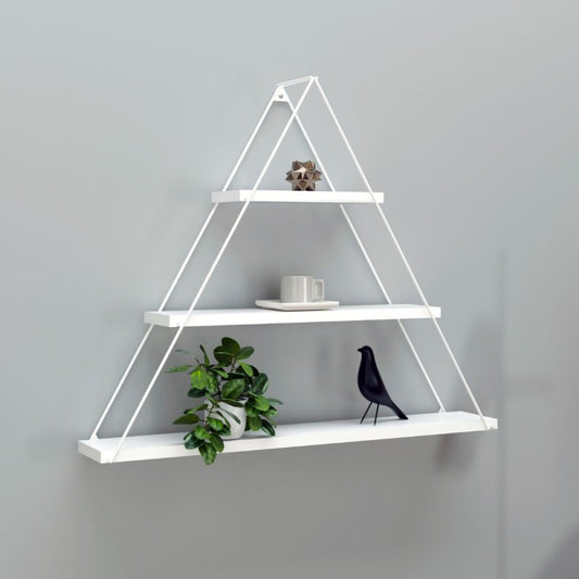 Scaffale Con 3 Ripiani Triangolare a Muro Acciaio e Legno Bianco
