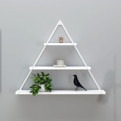Scaffale Con 3 Ripiani Triangolare a Muro Acciaio e Legno Bianco