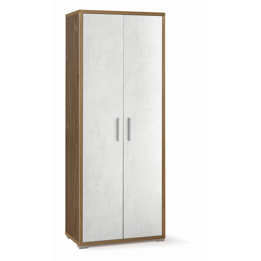 Armadio 2 Ante Noce Bianco Multiuso Legno Mobile Ripiani Scaffali Camera