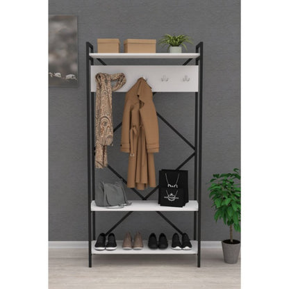 Scaffale per Ingresso Bianco Moderno con Ganci e Ripiani Appendiabiti