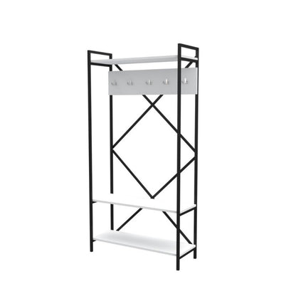 Scaffale per Ingresso Bianco Moderno con Ganci e Ripiani Appendiabiti