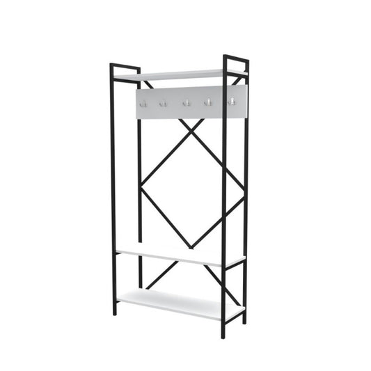 Scaffale per Ingresso Bianco Moderno con Ganci e Ripiani Appendiabiti
