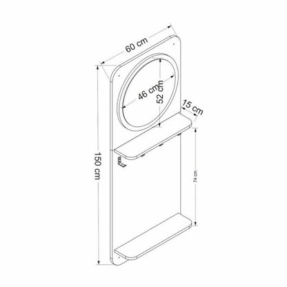 Appendiabiti da Ingresso con Specchio Nero e Noce con 4 Ganci Moderno