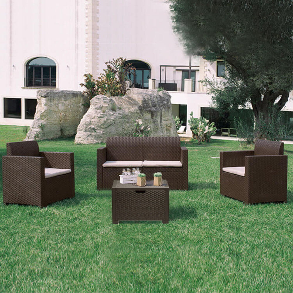 Salotto da esterno Giardino in plastica Marrone con Cuscini Moderno