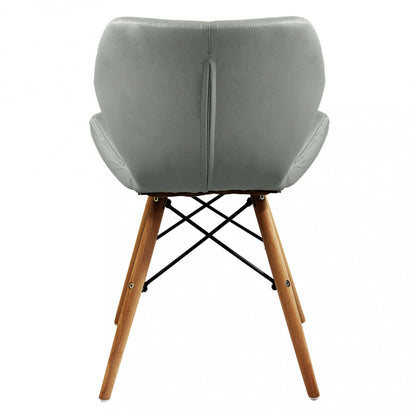 Sedia moderna grigia in ecopelle con gambe in legno Salone Salotto Camera