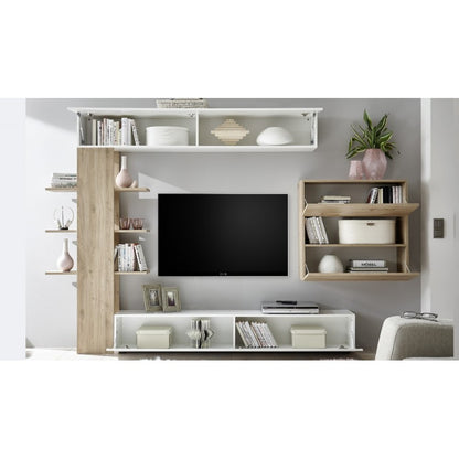 Mobile Porta Tv Parete Attrezzata Bianco Rovere Moderna Soggiorno Pensile Legno