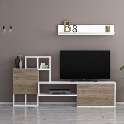 Parete Attrezzata in Legno Bianco e Noce Mobile Porta TV Moderno per Salotto