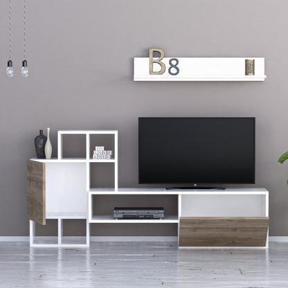 Parete Attrezzata in Legno Bianco e Noce Mobile Porta TV Moderno per Salotto