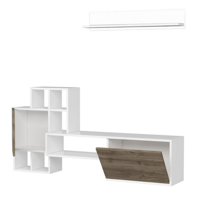 Parete Attrezzata in Legno Bianco e Noce Mobile Porta TV Moderno per Salotto