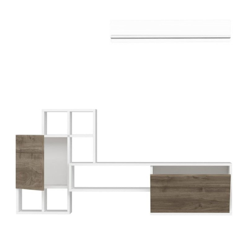 Parete Attrezzata in Legno Bianco e Noce Mobile Porta TV Moderno per Salotto