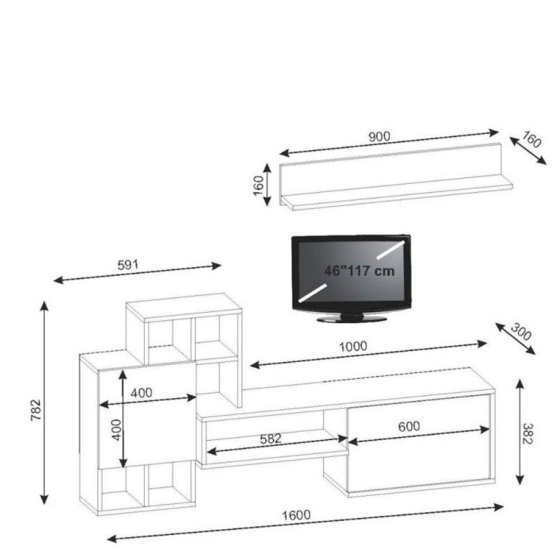 Parete Attrezzata in Legno Bianco e Noce Mobile Porta TV Moderno per Salotto