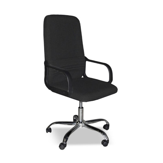 Sedia da Ufficio Imbottita in Tessuto Nero e base Cromata