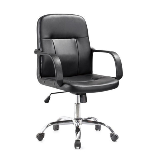 Sedia da Ufficio Direzionale in Ecopelle Nero con Base Cromata