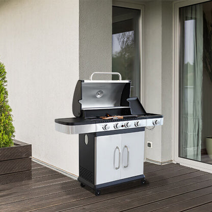 Barbecue a gas in acciaio inox 4 fuochi con fornello laterale da Esterno