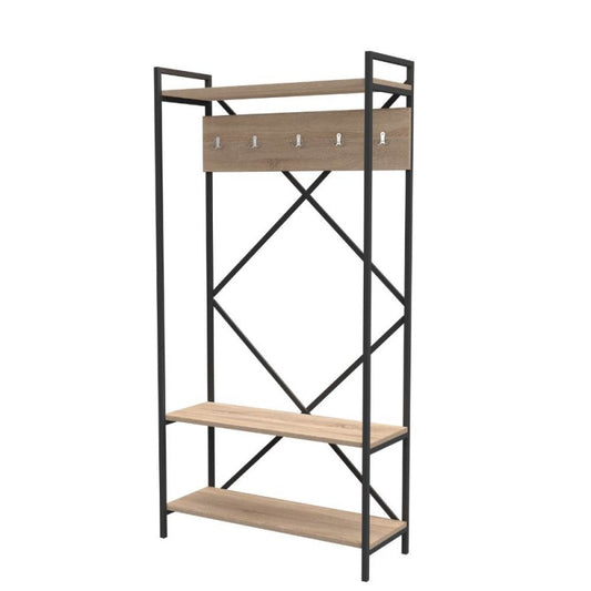 Scaffale Rovere per Ingresso Metallo e Legno Ganci Appendiabiti