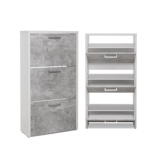 Scarpiera 3 Ante a Ribalta Mobile basso Scarpe 60 cm Grigio Bianco