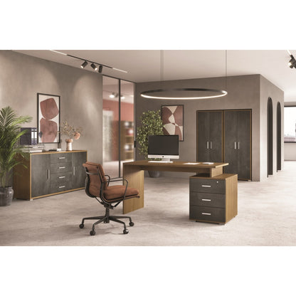 Scrivania 155 cm Noce Nero con Cassettiera in Legno Ufficio Cameretta