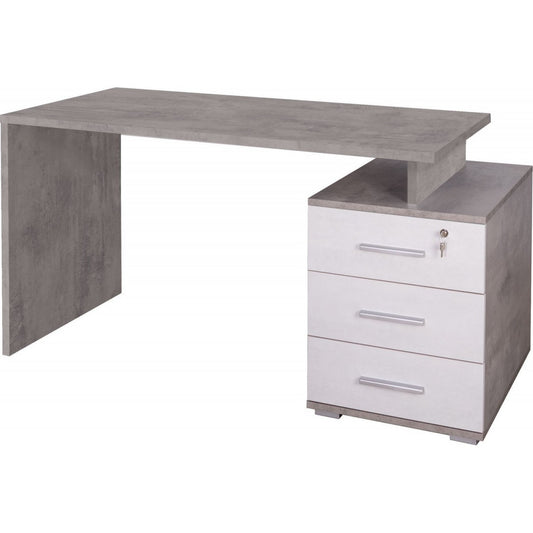 Scrivania 155 cm Cemento Bianco con Cassettiera Grande Ufficio Cameretta