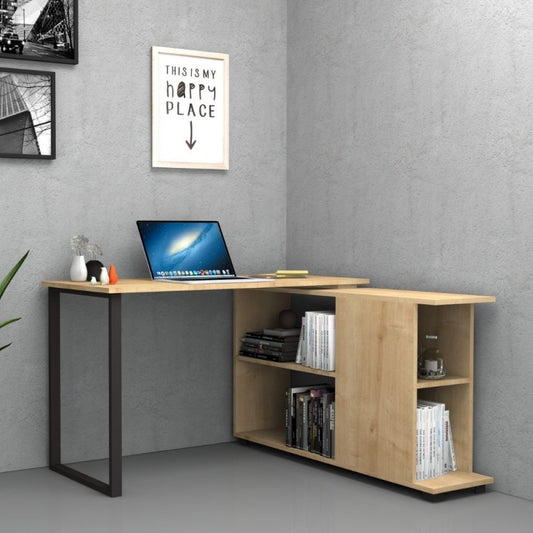 Scrivania Rovere Angolare da Ufficio con Libreria 120x60 cm