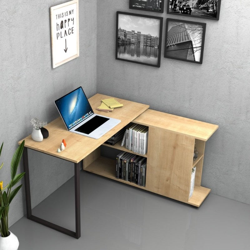 Scrivania Rovere Angolare da Ufficio con Libreria 120x60 cm
