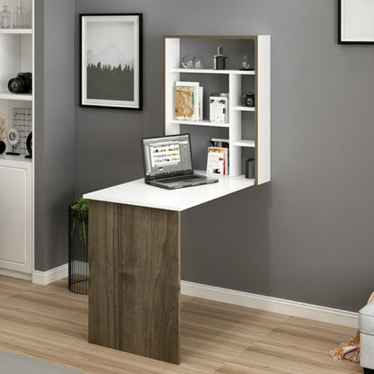 Scrivania a Scomparsa da Parete con Libreria Bianco e noce per Cameretta