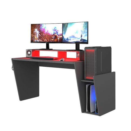 Scrivania da Gaming con Luci a Led 130 cm porta cuffie
