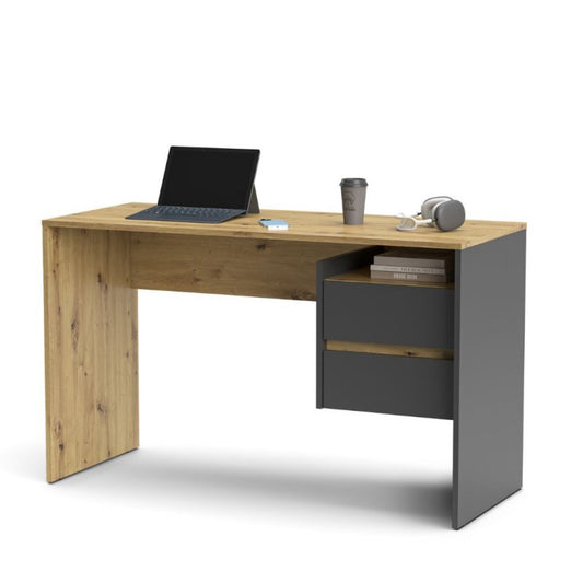 Scrivania Rovere e Antracite Tavolo 130 cm 2 Cassetti Laterali