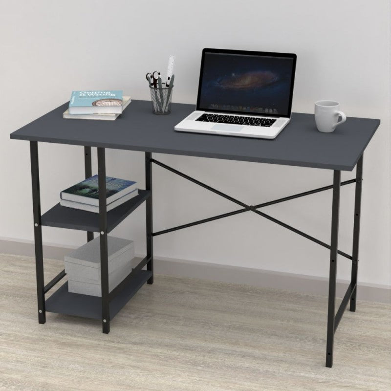 Scrivania Antracite con 2 Ripiani da Ufficio Camera 120x60x72 cm