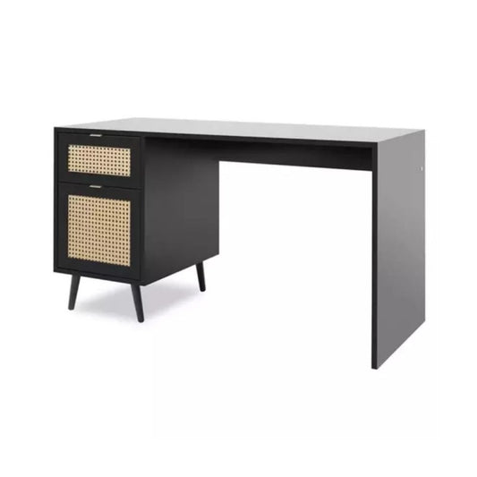 Scrivania Nera effetto Vimini 1 Anta e cassetto Design Moderno da Ufficio Salone