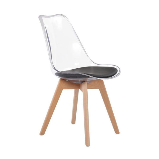 Set 4 Sedie Trasparente Imbottita con gambe in Legno