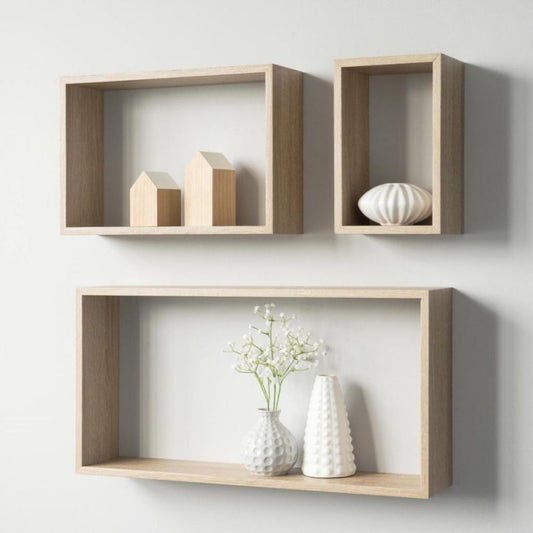 Set 3 mensole a Muro Rettangolari Rovere Scaffali da Parete