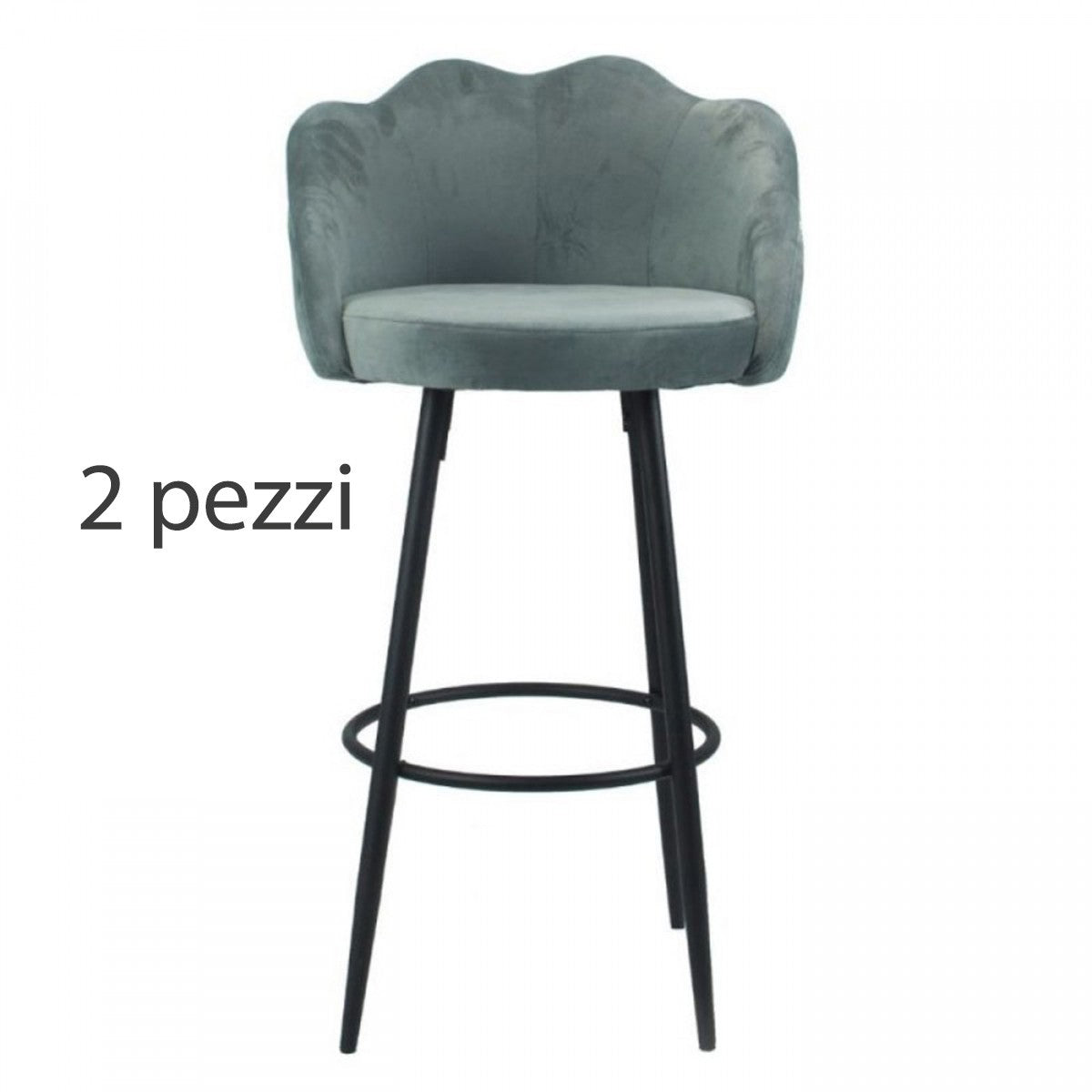 Set di 2 Sgabelli Rivestiti in Velluto a Conchiglia Sedie da Bar Grigi