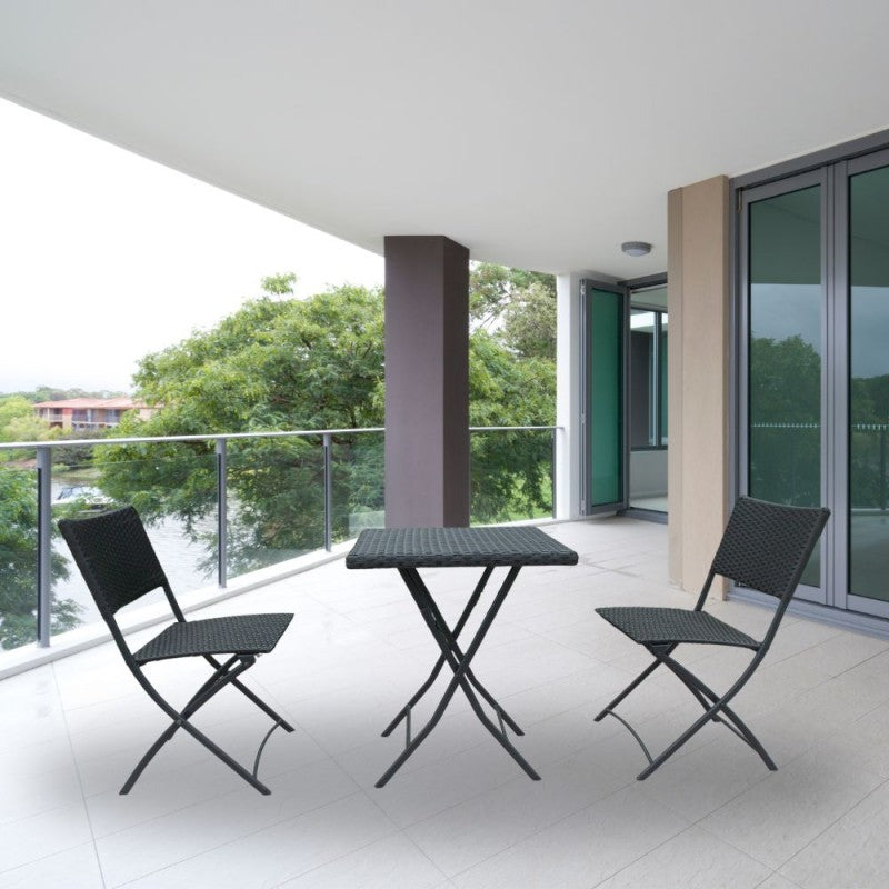 Tavolo e Sedie Da Giardino Pieghevoli Rattan Nero