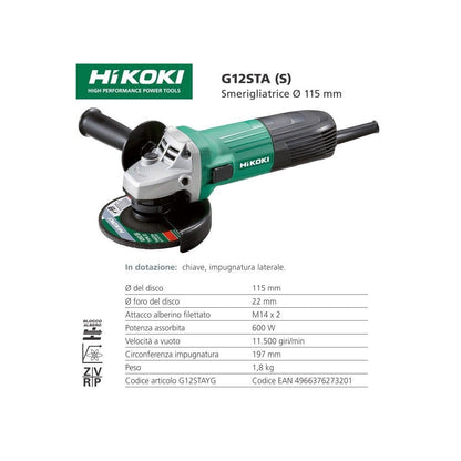 Smerigliatrice Angolare 600 w 115mm Hitachi Hikoki Elettrica frullino Flex Disc