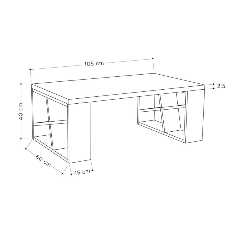Tavolino da Salotto 105x60 cm Piano Bianco e Gambe Rovere