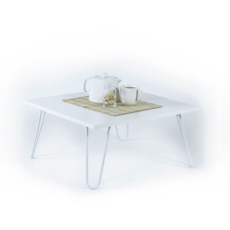 Tavolino da Caffe Basso 60x60 cm Bianco Moderno per Salotto Industrial in Legno
