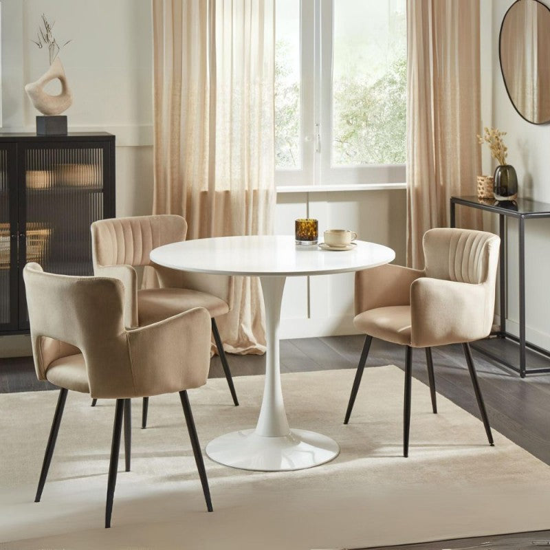 Tavolo da Salotto Tondo Bianco con Base in metallo 90 x 73 cm