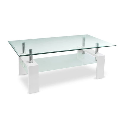 Tavolino in Vetro da Caffe 110x60 Bianco Tavolo Basso da Salotto