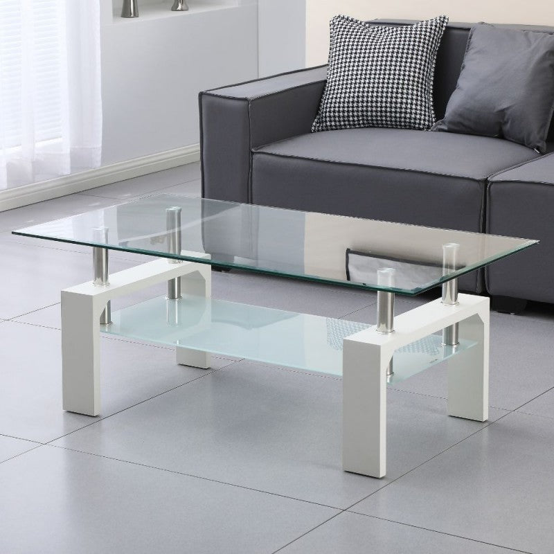 Tavolino in Vetro da Caffe 110x60 Bianco Tavolo Basso da Salotto