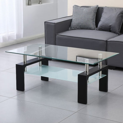 Tavolino in Vetro da Caffe 110x60 Nero Tavolo Basso da Salotto