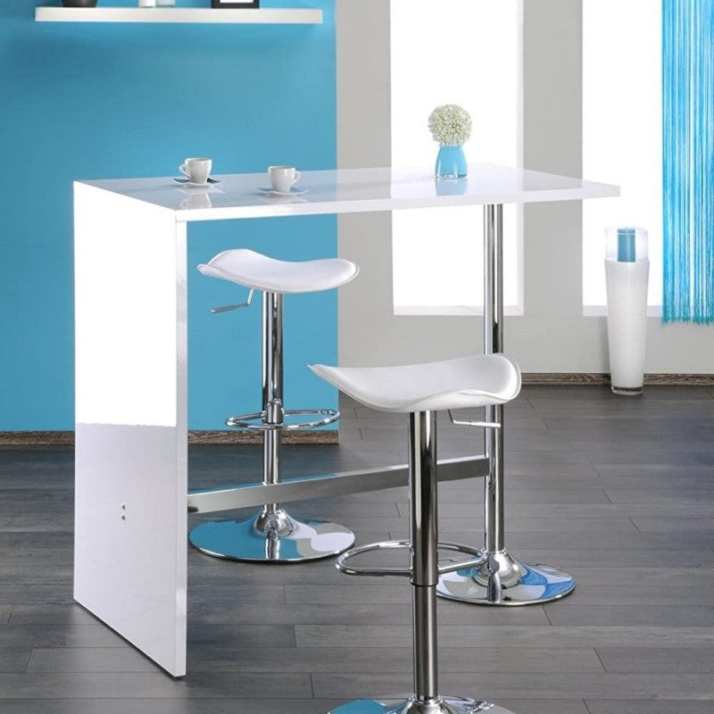 Tavolo Bar Alto 120x60 Bianco Lucido Mobile Bancone Senza Sgabelli da Cucina