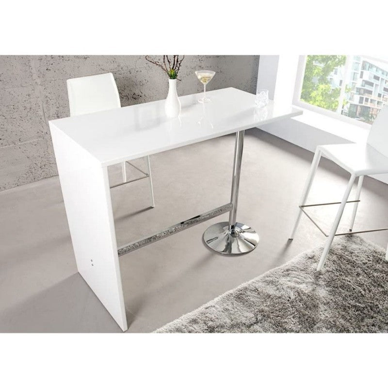 Tavolo Bar Alto 120x60 Bianco Lucido Mobile Bancone Senza Sgabelli da Cucina