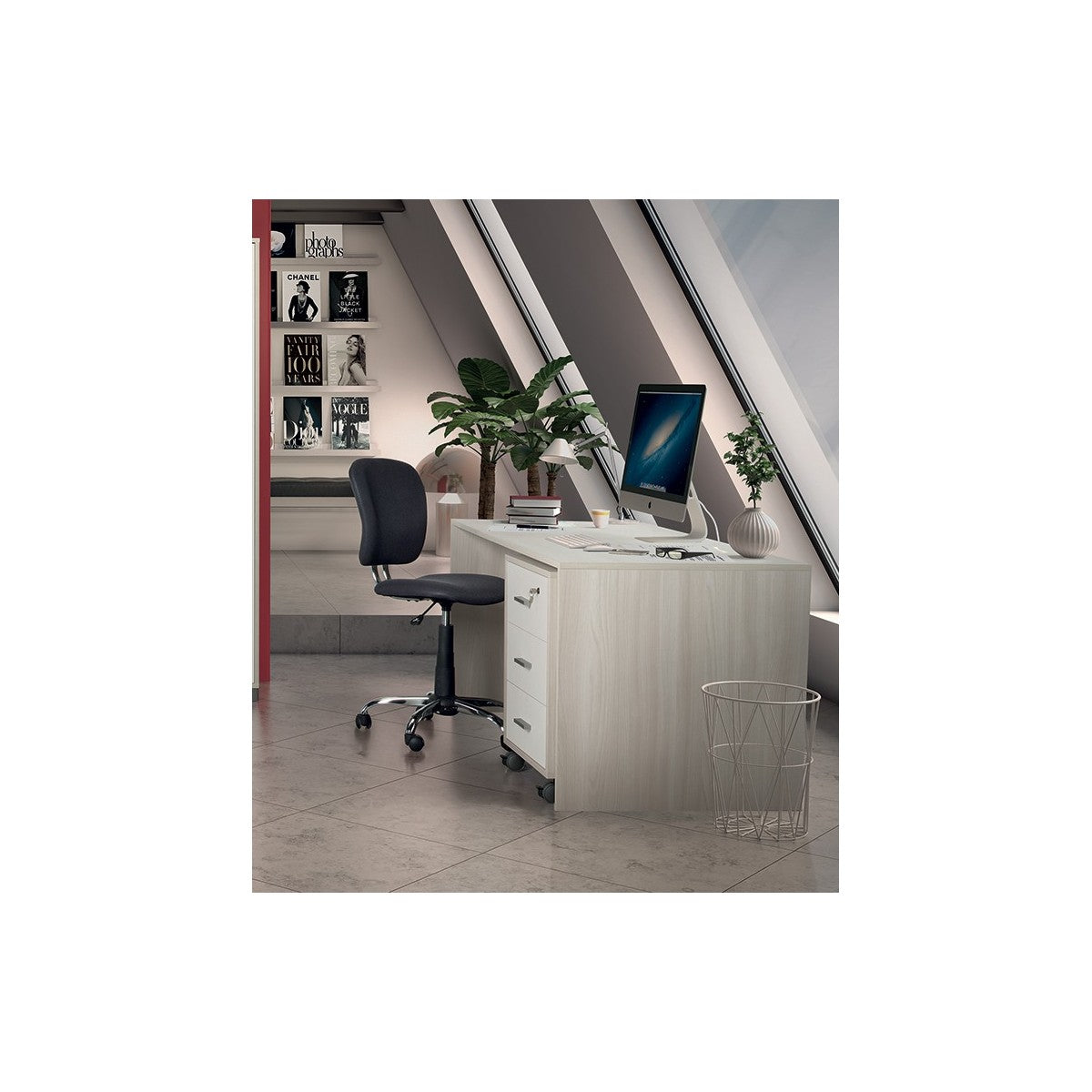 Tavolo Scrivania 150 cm Olmo con Cassettiera Grande Ufficio Cameretta Porta Pc