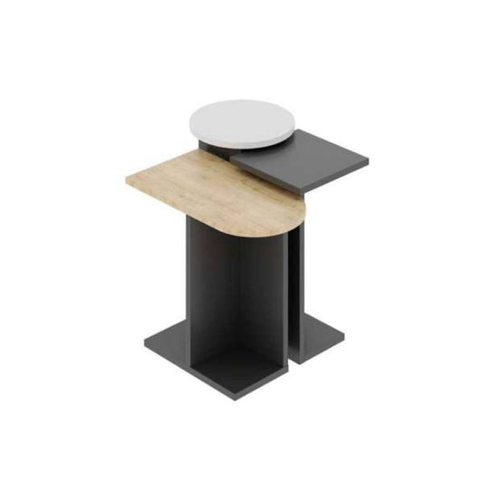 Set 3 Tavolini da Salotto Multiforma Antracite Rovere Bianco