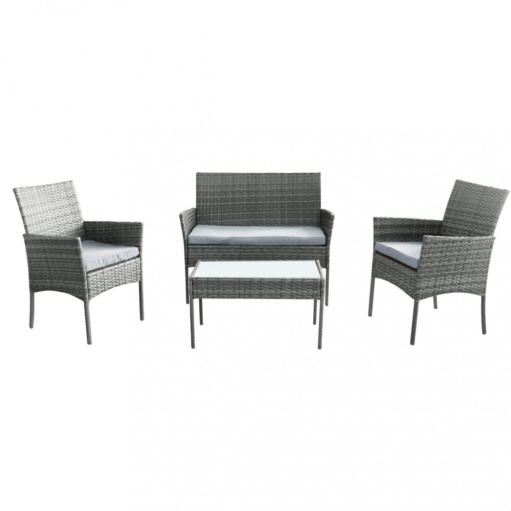 Salotto da Esterno in wicker e acciaio grigio, Design Moderno Balcone