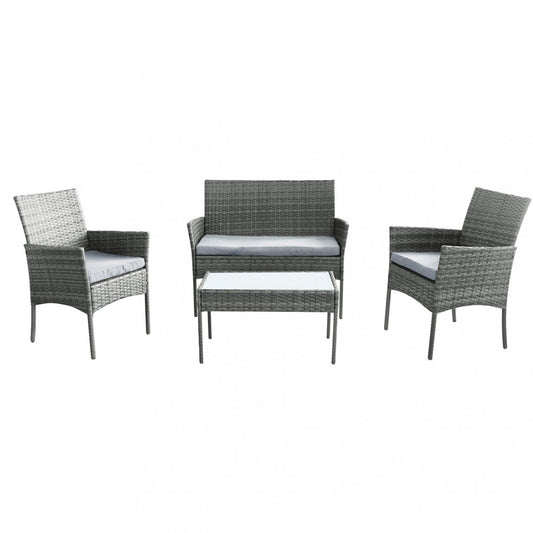 Salotto da Esterno in wicker e acciaio grigio, Design Moderno Balcone