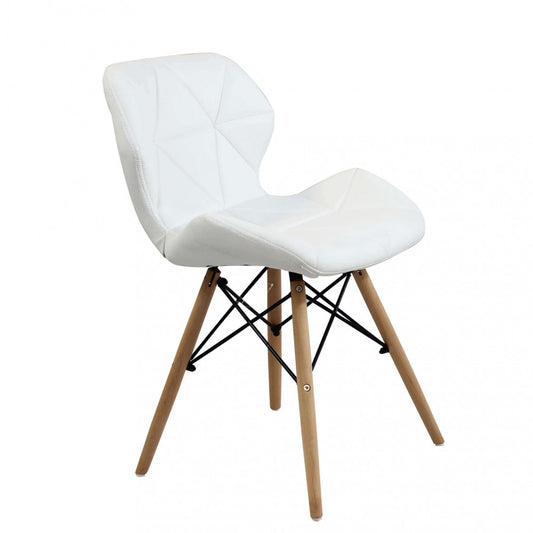 Sedia bianca in ecopelle con gambe in legno senza braccioli Salotto