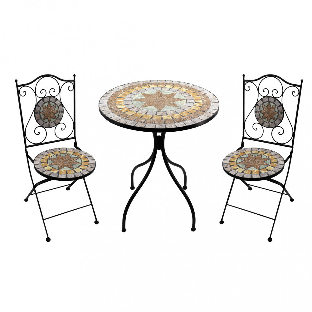 Set bistrot 2 sedie e tavolo rotondo Ø 60 cm beige marrone chiaro pieghevole